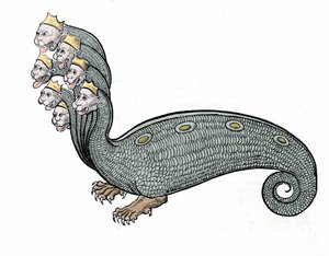 Die Hydra mit den sieben Köpfen ist eine Wasserschlange mit einem Hundekörper von Unknown artist