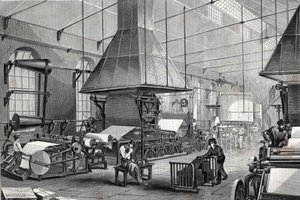 Der Maschinenraum einer Papierfabrik. Gravur von Unknown artist
