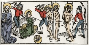 Das Martyrium der heiligen Felicitas und ihrer sieben Söhne von Rom. Kupferstich aus „Leben der Heiligen - Sommerteil“ von Jacobus von Voragine (1228-1298). Lübeck 1488 von Unknown artist
