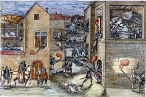 Das Massaker der Bartholomäusnacht (1572). Gravur des 17. Jahrhunderts von Unknown artist