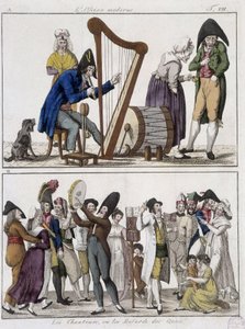 Der moderne Ossian (Mann Orchester) und „Die Sänger oder die Musards der Docks“ (Straßenmusiker) - Bild von Epinal von Unknown artist