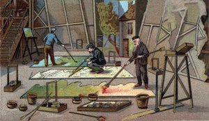 Der Malerdekorateur von Theatern. Chromolithografie aus dem späten 19. Jahrhundert