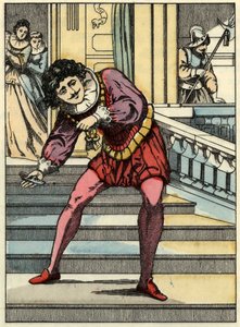 Der Prinz hebt den Glasschuh von Aschenputtel auf. Illustration aus Charles Perraults Märchen „Aschenputtel oder Der kleine Glasschuh“ von Unknown artist