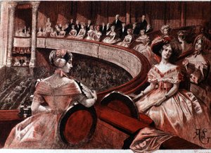 Das Publikum auf einem Balkon im Theater.