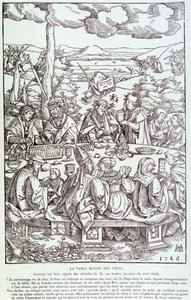 Der runde Tisch der Laster: Spiel, Gier, Lust, Stolz... - Gravur 1546 von Unknown artist