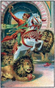 Die Quelle der Löwen. Geschichte von Prinz Ahmed und der Fee Paris-Banou. Geschichte aus 1001 Nacht. Chromolithographie aus dem späten 19. Jahrhundert