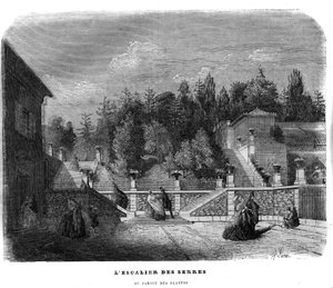 Die Treppe der Gewächshäuser im Jardin des Plantes in Paris im Jahr 1858 von Unknown artist