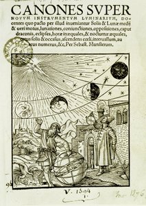 Die Bewegungen von Sonne und Mond, beobachtet von Astronomen - Frontispiz des Buches „Super Canones“ von Unknown artist