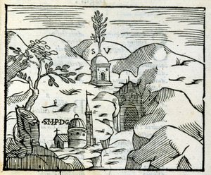 Das Grab von Virgil (70 v. Chr. - 19 v. Chr.) in Pozzuoli. Xylographie nach einem Reiseführer aus dem 17. Jahrhundert. von Unknown artist