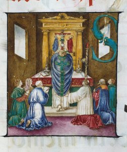 Die Erhebung der Hostie. Lettrine S. - aus einem Chorbuch des 16. Jahrhunderts. Kirche der gekrönten Jungfrau von Lodi von Unknown artist