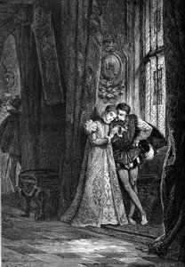 Die jungen Verlobten Marie Iere Stuart (1542 - 1587) und François II (1544 - 1560) zogen sich gerne zurück, um sich zu unterhalten. Gravur des 19. Jahrhunderts von Unknown artist
