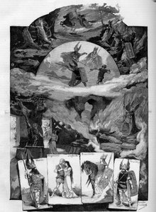 Theaterstück „Die Walküre“, Drama von Richard Wagner (1813-1883), aufgeführt im Théâtre de la Monnaie in Brüssel. Gravur in „Le Monde illustré“