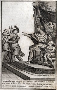 Theodosius I. (Flavius Theodosius) (347-395), römischer Kaiser, ließ Amphiloque, Bischof von Icone, wegen Respektlosigkeit gegenüber seinem Sohn Arcadius (377-408) verhaften. Der Bischof erklärte: "Wenn wir die Arianer schützen, die die Göttlichkeit Jesu C