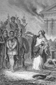 Dritter Punischer Krieg: Selbstmord der Frau des karthagischen Generals. Stich 1884 von Unknown artist