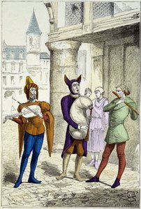 Reisende Musiker im 15. Jahrhundert - in „Costumes de Paris through the centuries“ von Unknown artist