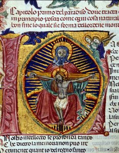 Trinität (die Taube des Heiligen Geistes ist im Bart des Vaters zu sehen). Illuminiertes Codex von Unknown artist