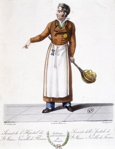 Toskana-Kostüm: Krankenschwester. Dienst im Krankenhaus von Santa Maria Novella in Florenz. Gravur des 19. Jahrhunderts