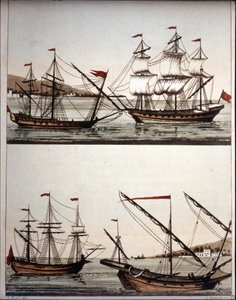 Typische Boote der barbarischen Piraten, - in „Il costume antico e moderno“ von Ferrario, Mailand