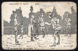 Vereinigtes Königreich: Eine humorvolle Postkarte, die während des Ersten Weltkriegs in Frankreich für die britischen Streitkräfte produziert wurde. von Unknown Artist