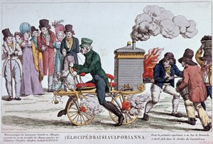 Velocipedraisiavaporianna: Dampfrad - Gravur um 1818, Bibl. der Stadt Paris von Unknown artist