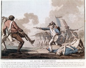 Aufstand der Vendée: der junge Darruder. Dies ist ein Beispiel für patriotischen Heldentum, da Darruder ein 14-jähriger Junge war, der die Waffe seines toten Vaters aufnahm, um seinen Mörder zu töten und den Kampf fortzusetzen. 1793. von Unknown artist