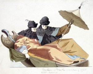 Maskierte Venezianer auf einer Gondel