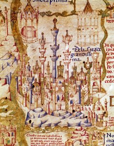 Ansicht von Neu-Delhi in Indien (Detail der Weltkarte von Bruder Maurus)