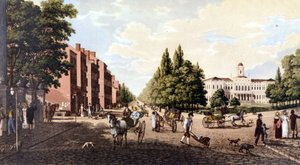 Ansicht von New York: Broadway und Rathaus. SD-Lithographie um die Mitte des 19. Jahrhunderts