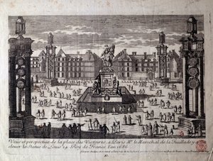 Ansicht der Place des Victoires in Paris mit der Statue von Ludwig XIV. Gravur aus dem 17. Jahrhundert von Unknown artist