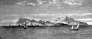 Ansicht der Insel Procida vor Neapel. Gravur aus dem 19. Jahrhundert.