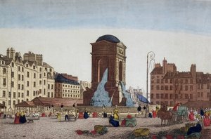 Ansicht des Marktes und Brunnens der Unschuldigen - Gravur