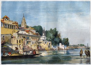 Ansicht des Sutti Chowra Ghat am Ganges in Cawnpore (Kanpur), Indien im Jahr 1857.