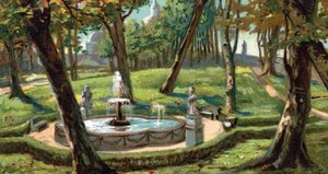 Ansicht der Vatikanischen Gärten, Rom, Italien, Chromolithographie der 1930er Jahre Private Sammlung von Unknown Artist