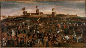 Ansicht der Stadt Mailand, des Schlosses der Sforza und des Kutschenverkehrs von Unknown artist