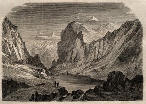 Ansicht des Landes Davos in der Schweiz im 19. Jahrhundert - Gravur in „Dictionnaire populaire illustrious“ - 1864 - von Joseph Decembre und Edmond Allonier -