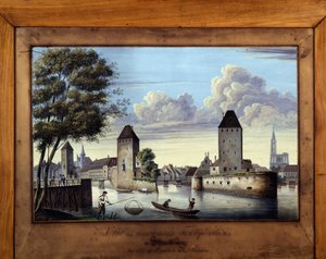 Ansicht der alten Befestigungen in Straßburg auf der Seite des Flusseingangs - Malerei auf Glas von Unknown artist