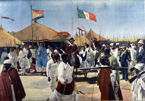 Besuch von Menelik II. (1844-1913, König von Äthiopien) beim Präsidenten des italienischen Bevollmächtigten Ciccodicola