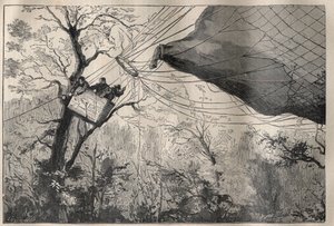 Krieg von 1870: der Abstieg des Ballons „Armand Barbès“ mit Léon Gambetta an Bord am 7. Oktober 1870 - Gravur in „La Science française“