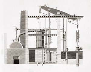 Watt-Dampfmaschine. Schema. 19. Jahrhundert Gravur von Unknown artist