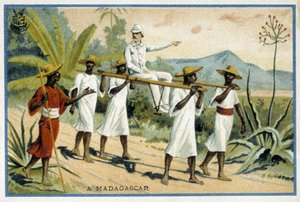 Weißer Kolonist im Rollstuhl, Madagaskar - Chromo