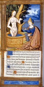 Frau bei ihrer Toilette. Seite eines Manuskripts aus dem Pentateuch. 15. Jahrhundert. Biblioteca Braidense, Mailand
