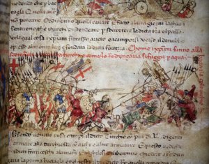 Niederlage der Kreuzritter im Jahr 1396 - in „Croniche del Sercambi“, um 1400. Nationalarchiv, Lucca von Unknown artist