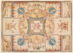 Decke in Hadrians Villa, mit Nymphen, Kentauren, Hirschen und Elefanten von Unknown, Italian