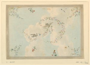 Zeichnung, Deckendesign mit Tauben und Blumengirlanden, möglicherweise für die Eingangshalle, 1815–1822