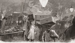 5 Uhr morgens auf dem Billingsgate-Fischmarkt, London, England im 19. Jahrhundert