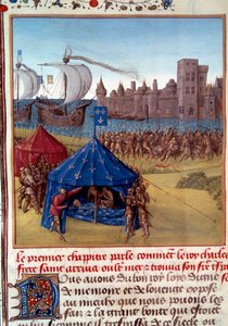 8. Kreuzzug: Der Tod von Ludwig IX. durch die Pest in Tunis Miniatur aus „Le livre des faits de Monseigneur Saint Louis“
