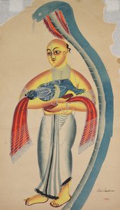 Eine Schlange schützt Vasudeva, der seinen Säuglingssohn Krishna in Sicherheit bringt von Unknown artist