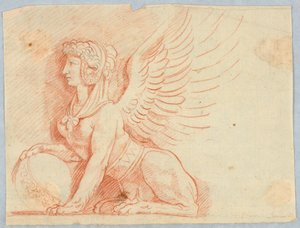 Eine Sphinx mit Globus