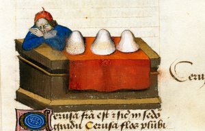 Ein Hirschhändler, verwendet für Kosmetika. Beschreibung von Heilpflanzen und deren Zubereitung. Manuskriptseite „Abhandlungen über Kräuter“ (Tractatus de herbis) von Pedanius Dioscorides (Dioskurides) (40-90 n. Chr.) Lat.1152 von Unknown artist