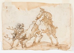 Ein Reiter tötet einen Hirsch, Vorentwurf für Die Hirschjagd von Kaiser Friedrich Barbarossa und Ubaldo Ubaldini